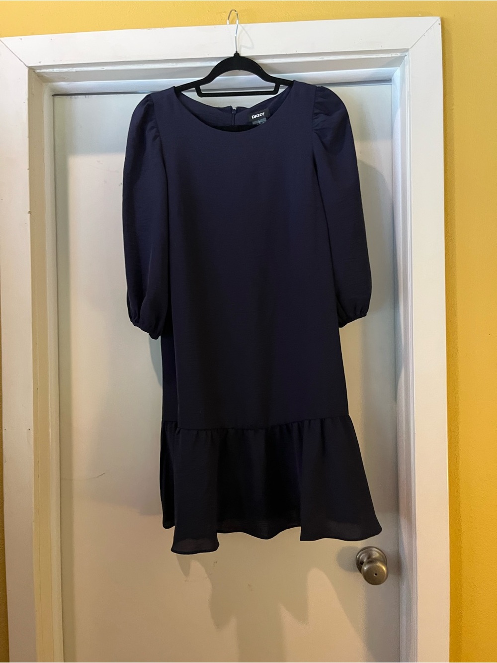 Dkny Navy Blue Shift Dress with Ruffle Hem